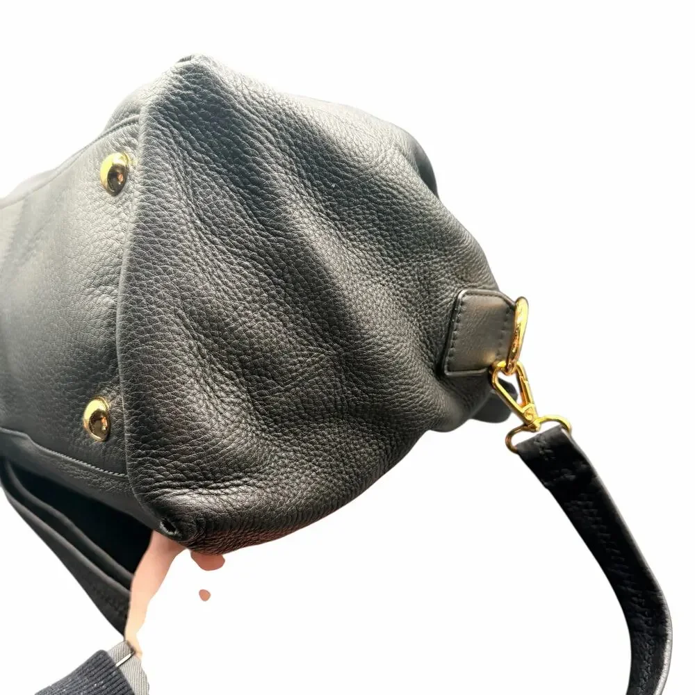 Wilsons Leather Black Pebbled Satchel Shoulder Bag Chain Handles Crossbody